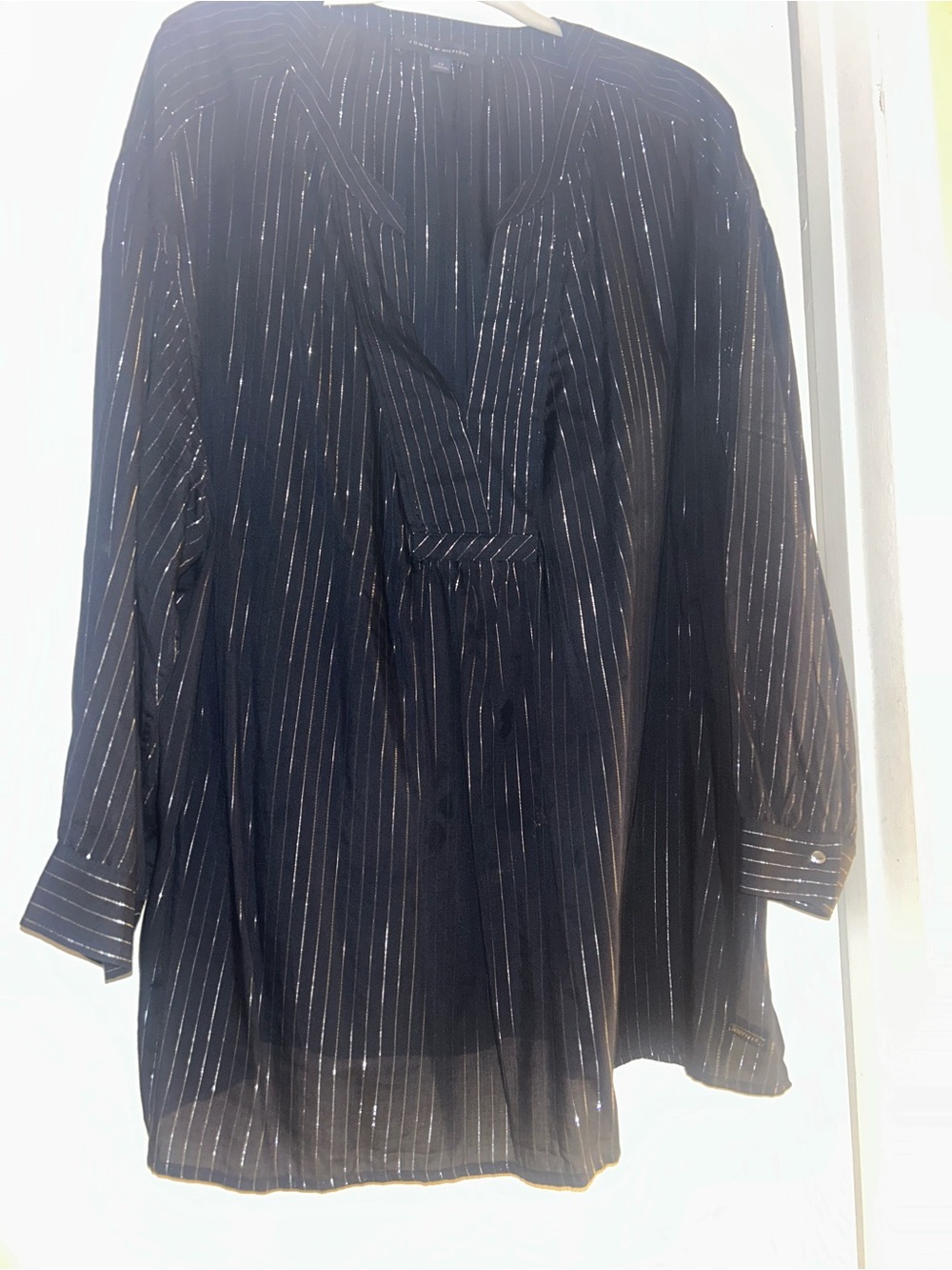 Tommy Hilfiger Metallic Stripe Deep Navy Blue Women's Boho Tunic, 2X